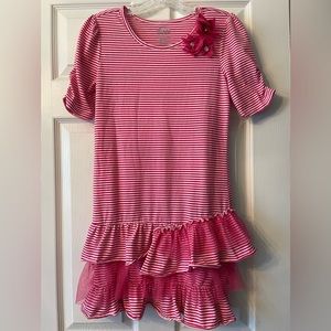 New Circo Girl’s XL Pink and White Striped Short Sleeve Tulle Dress
